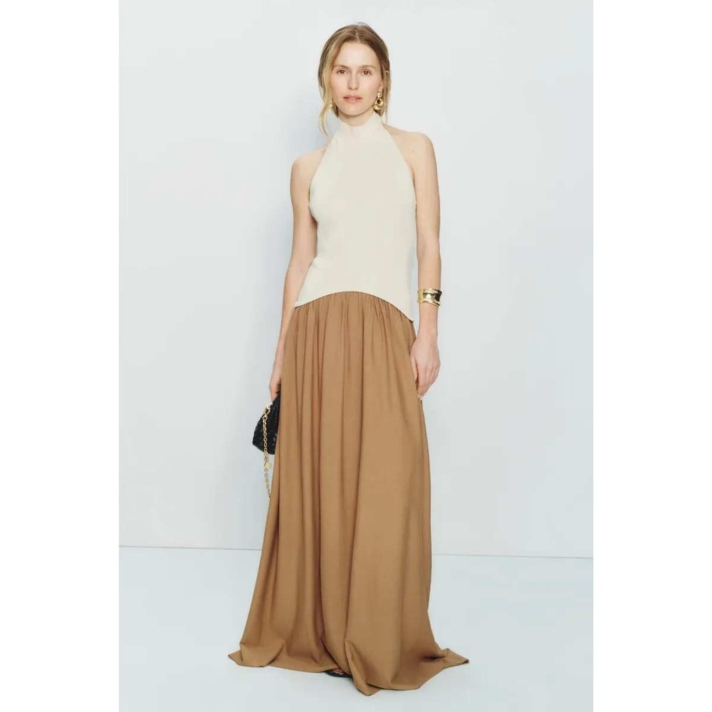 Solid & Striped Halter Solgio Dress Cream‎ Tan Maxi Sleeveless Knit Sz XL